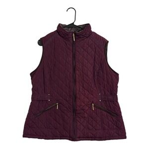 Weatherproof Burgundy Quilted Faux Fur Lined Vest Maroon Gold Zip Women's XL